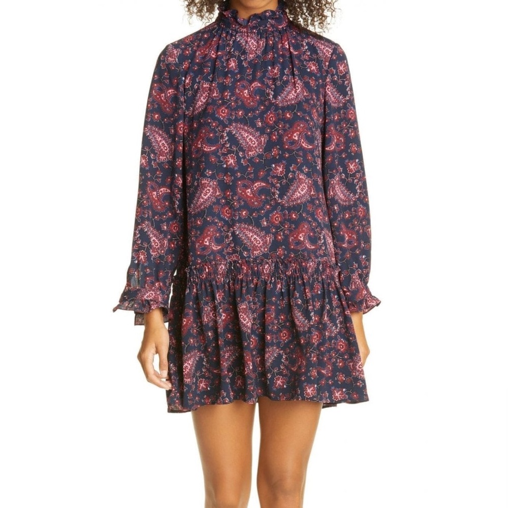 Rebecca Taylor La Vie Madeline Paisley Crepe Mini Dress Large